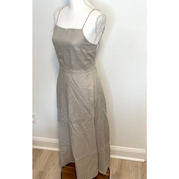 Enza Costa Linen Laced Open Back Maxi Dress In Mist Taupe Size Medium New - Picture 6 of 15